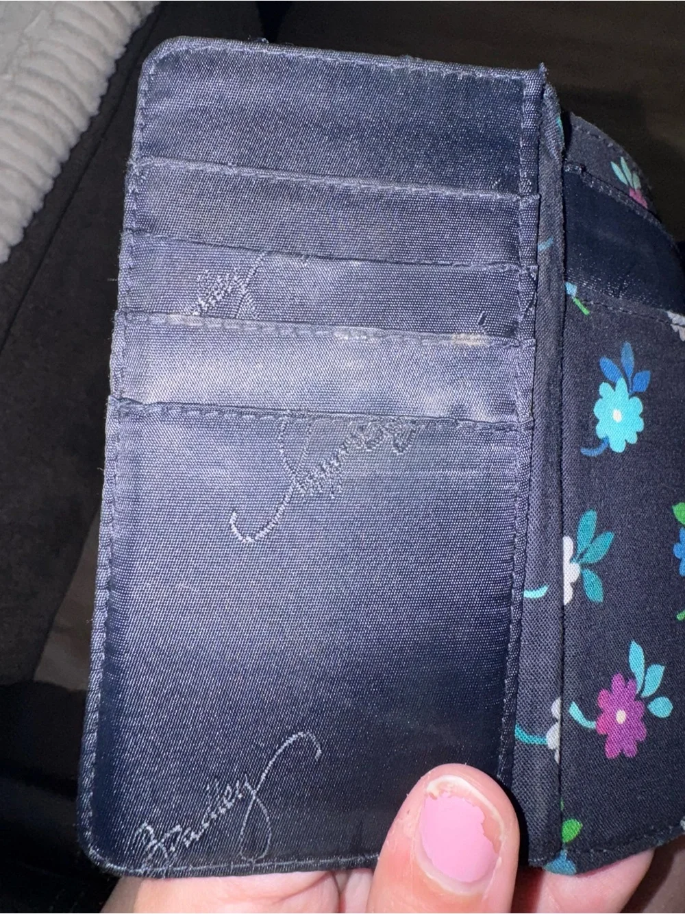 Vera Bradley Black Quilted Wallet with Multicolor Floral Leaves - Picture 5 of 6